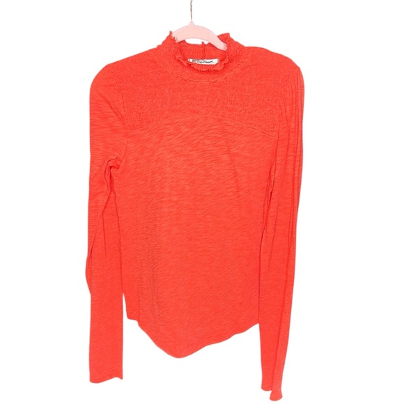 We The Free Tops - We The Free Free people Orange Ribbed Fitted Long Sleeve cotton Blouse